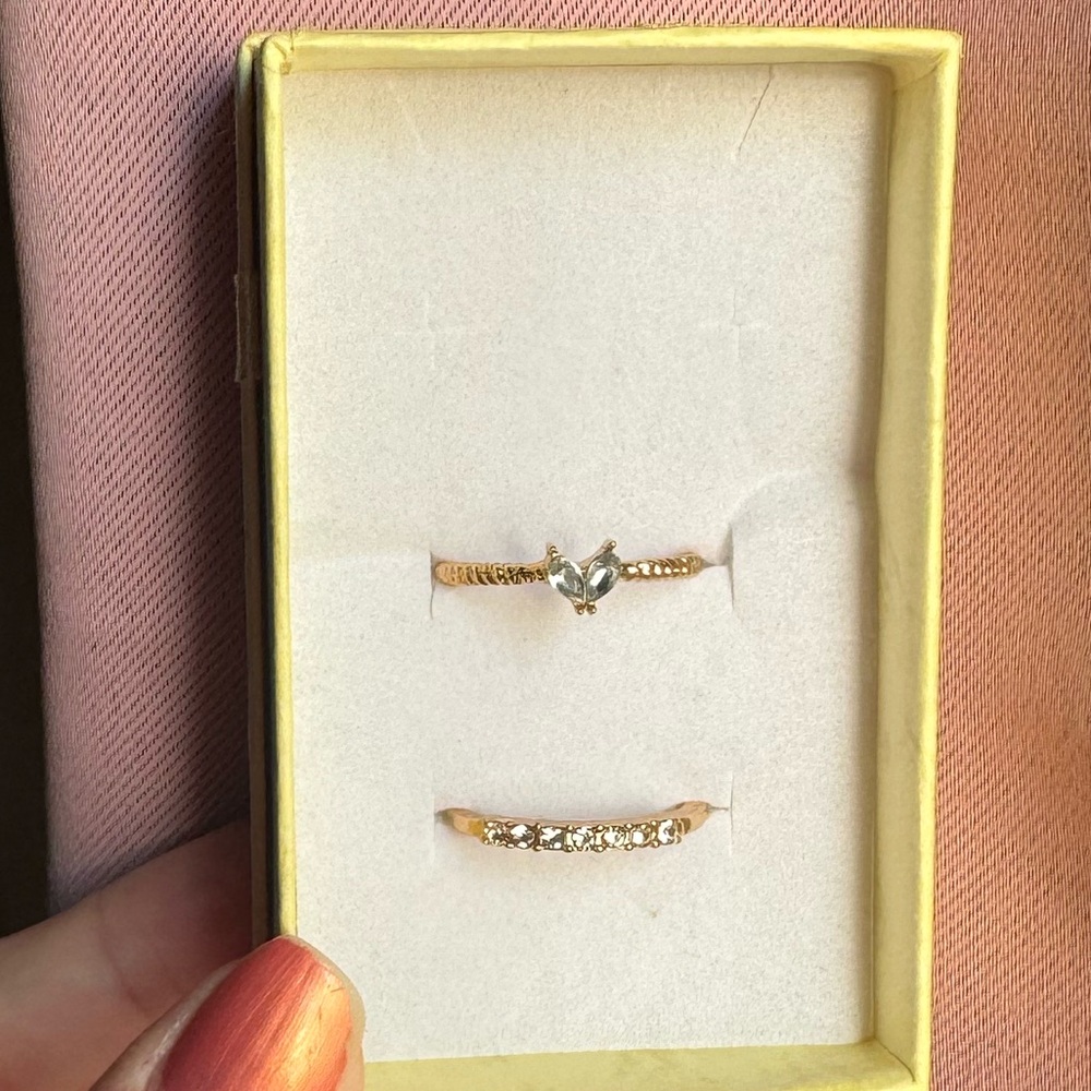 Dual Heart and Rhinestone Ring Set